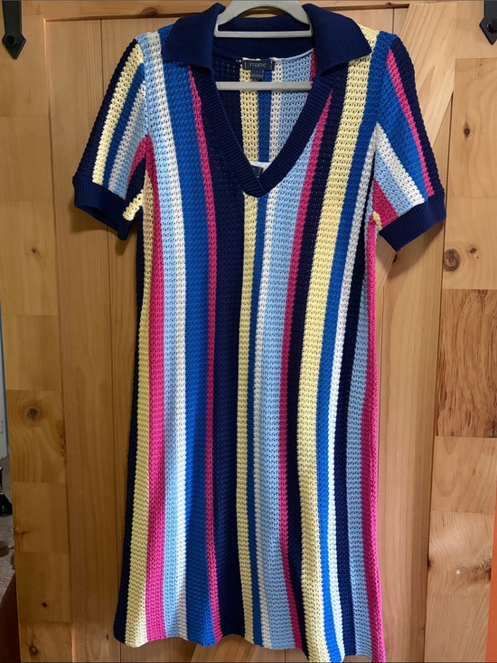 Maeve Dresses & Skirts - Maeve Striped Crochet Polo Mini Dress in Navy, Light Blue, Yellow & Pink